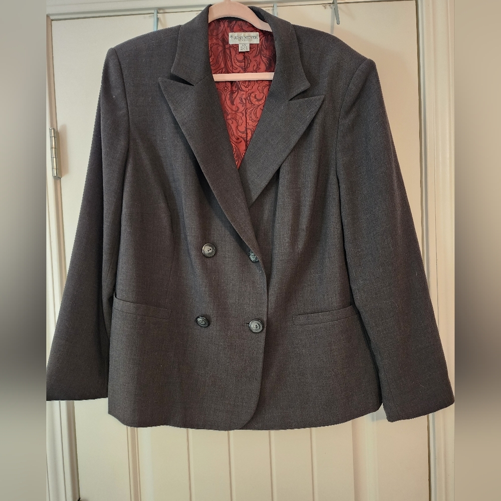 John Meyer Charcoal Double-Breasted Blazer Sz 22W Career Quiet Luxury Academia